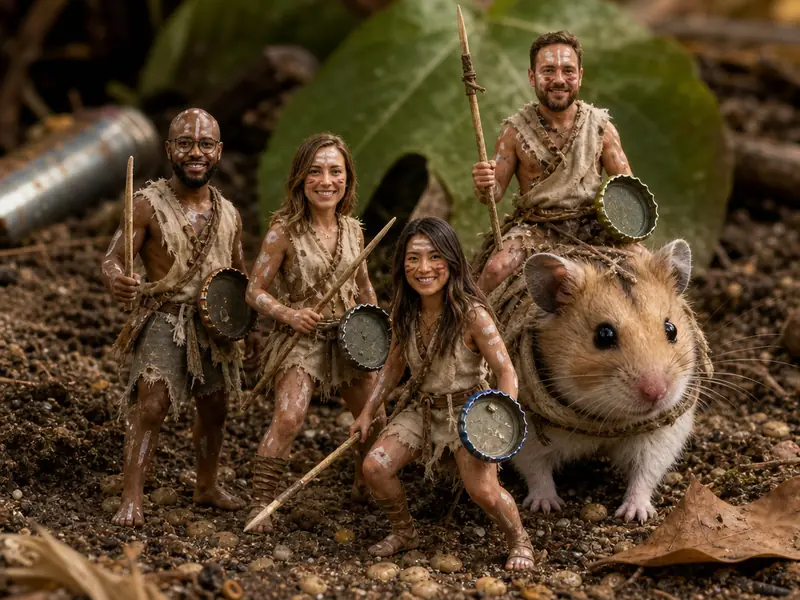 Shrunken Lord of the Flies AI photo booth effect — Group rendering
