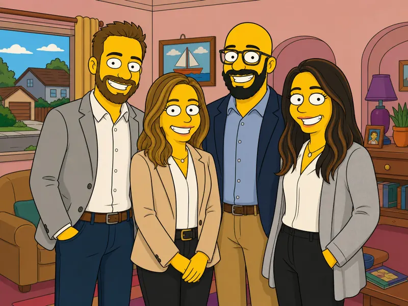 Simpsons Cartoon Style AI photo booth effect — Group rendering