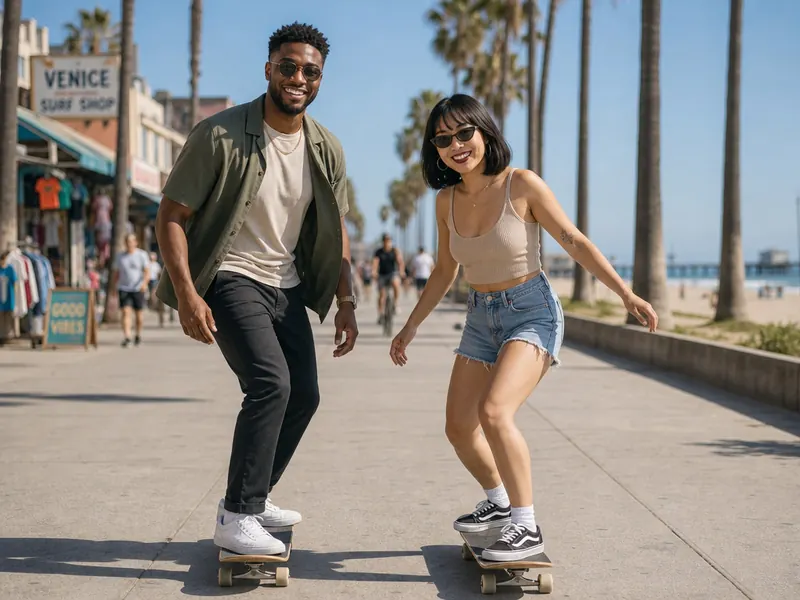 Skateboarding Beach California AI photo booth effect — Couple rendering