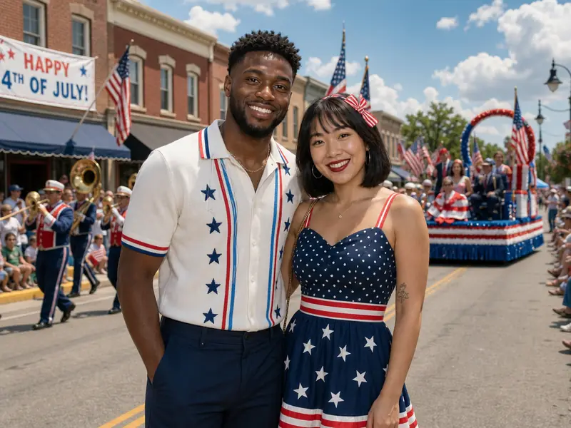 Small Town Fourth of July Parade AI photo booth effect — Couple rendering
