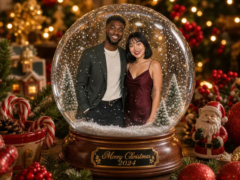Snow Globe Holiday AI photo booth effect — Couple rendering