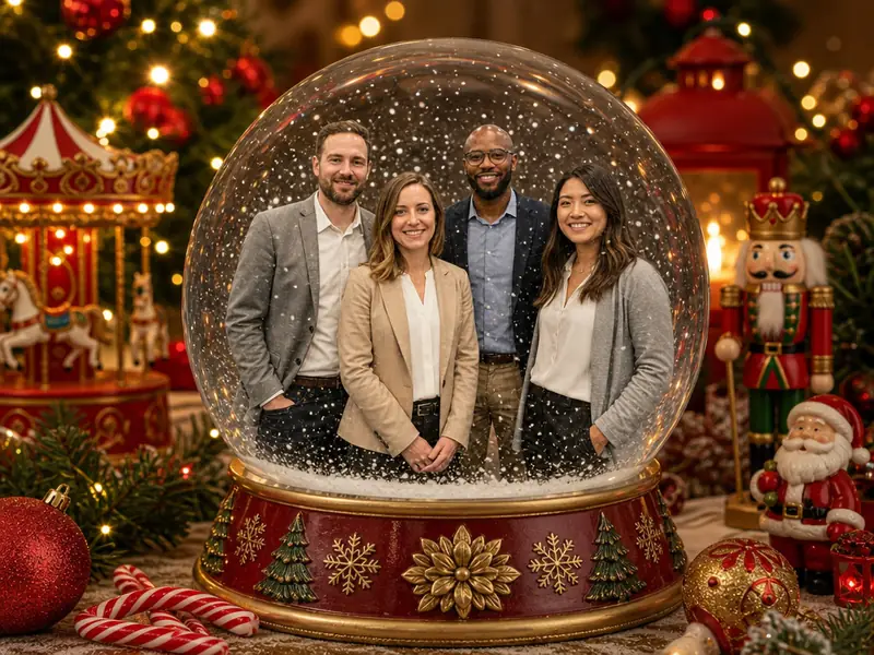 Snow Globe Holiday AI photo booth effect — Group rendering