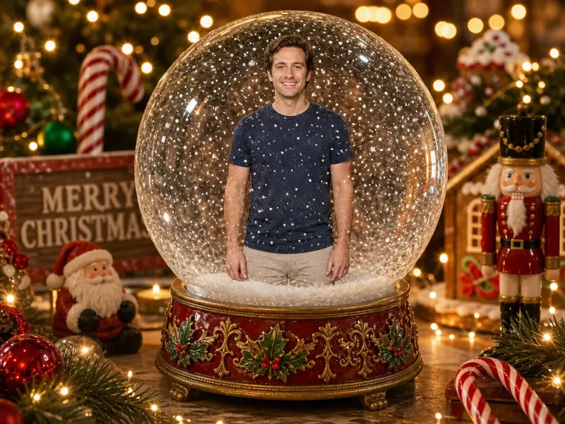 Snow Globe Holiday AI photo booth effect — Solo rendering