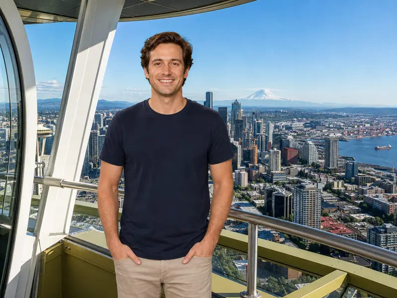 Space Needle Seattle AI photo booth effect — Solo rendering