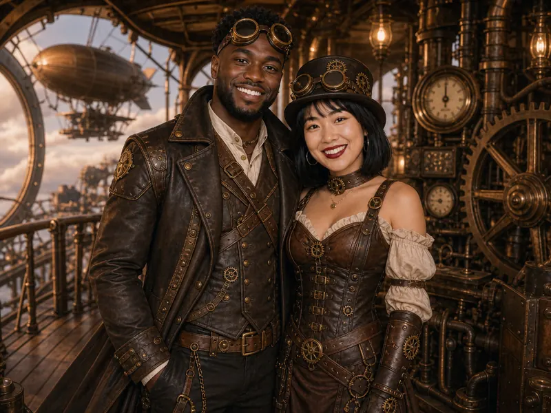 Steampunk Airship AI photo booth effect — Couple rendering