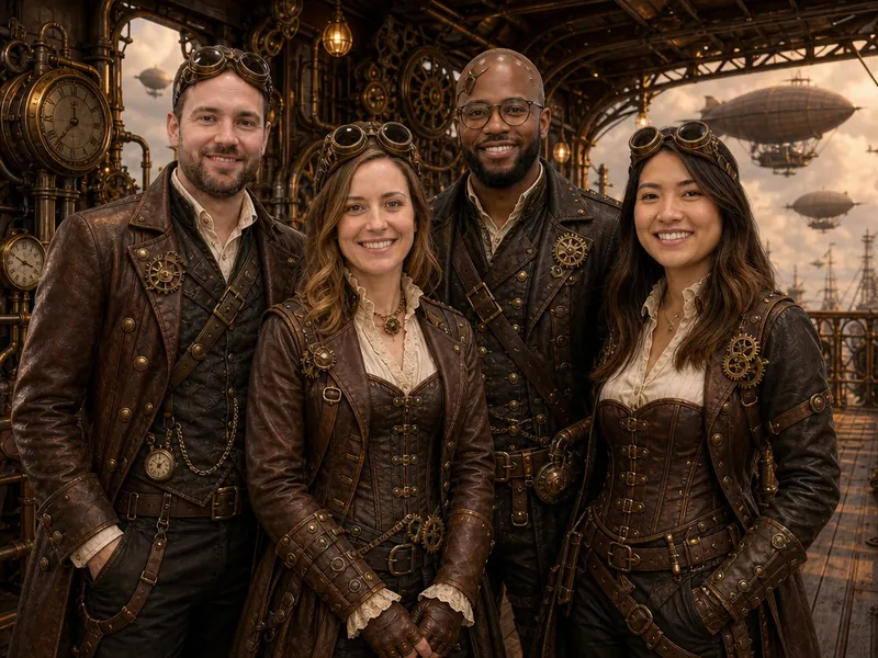 Steampunk Airship AI photo booth effect — Group rendering
