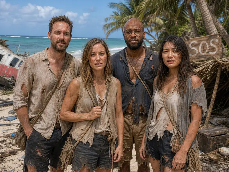 Stranded Deserted Island AI photo booth effect — Group rendering
