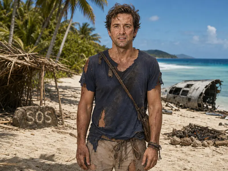 Stranded Deserted Island AI photo booth effect — Solo rendering
