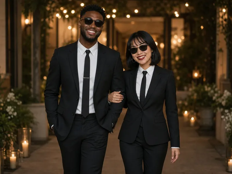 Suit and Sunglasses Walk — couple