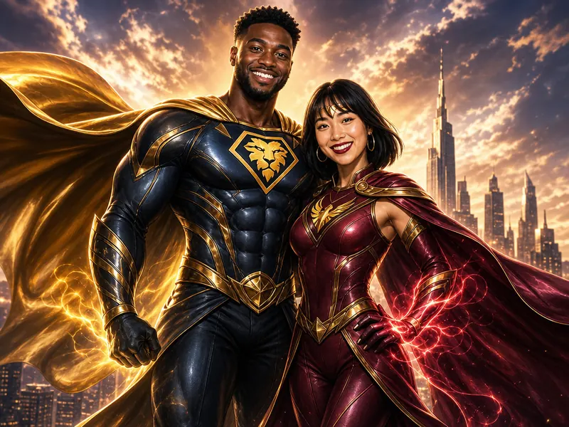 Superhero AI photo booth effect — Couple rendering