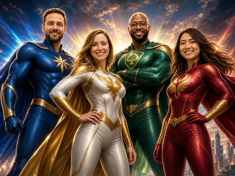 Superhero AI photo booth effect — Group rendering