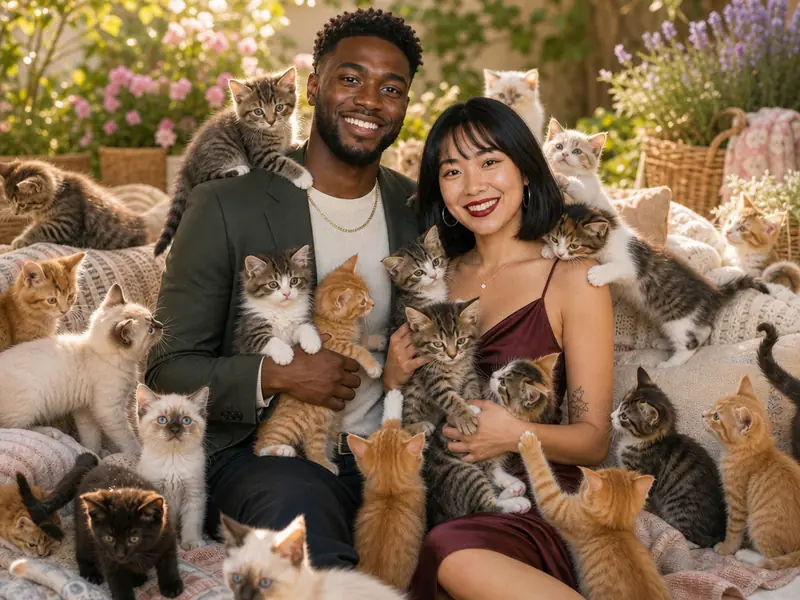 Surrounded by Kittens AI photo booth effect — Couple rendering