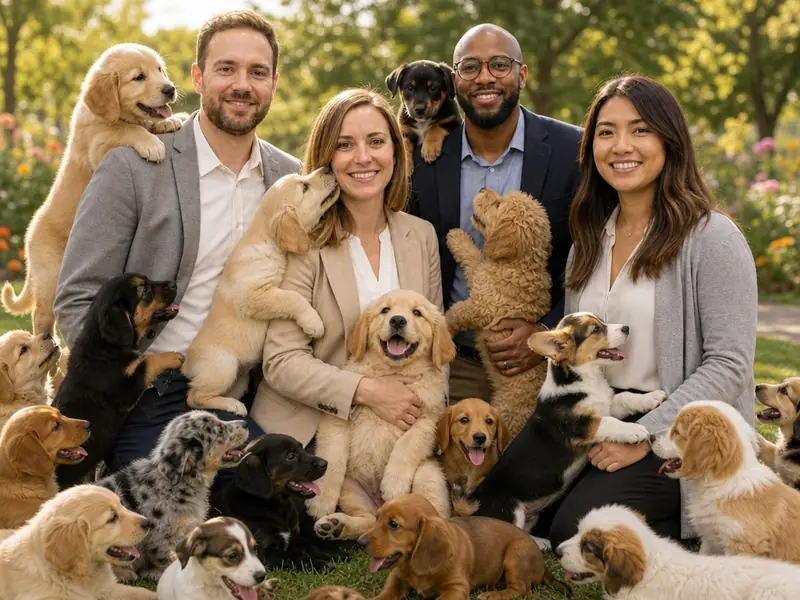 Surrounded by Puppies AI photo booth effect — Group rendering