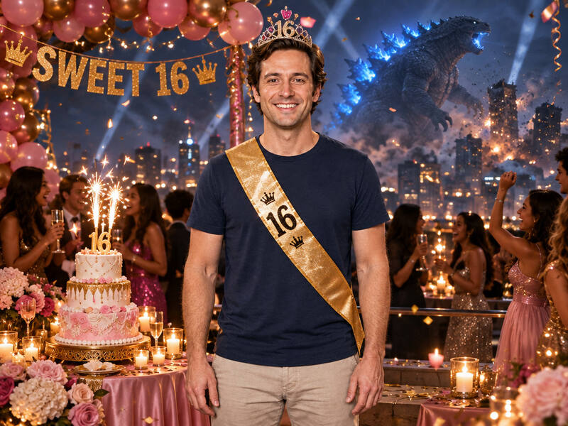 Sweet Sixteen With Godzilla AI photo booth effect: Solo rendering