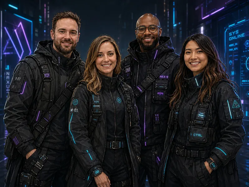 Techwear Fashion AI photo booth effect — Group rendering