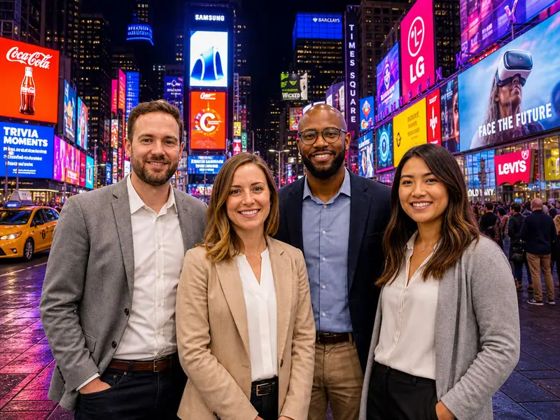 Times Square New York AI photo booth effect — Group rendering