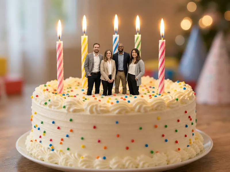 Tiny on Giant Cake — group