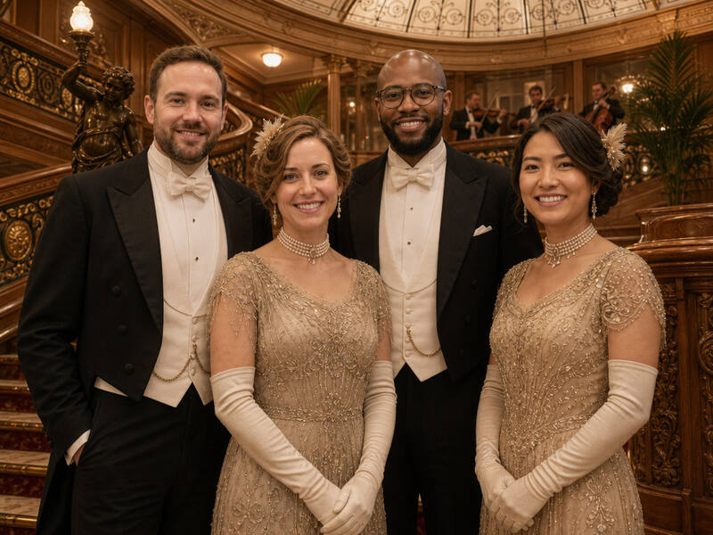 Titanic Grand Staircase AI photo booth effect — Group rendering