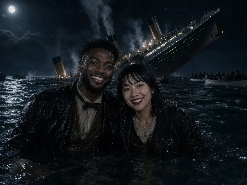 Titanic Survivor Ocean AI photo booth effect — Couple rendering