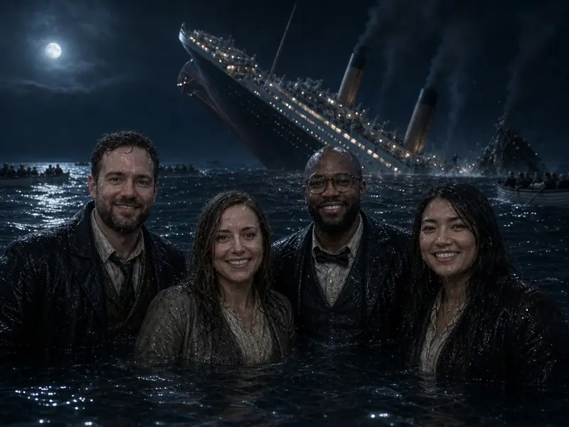 Titanic Survivor Ocean AI photo booth effect — Group rendering