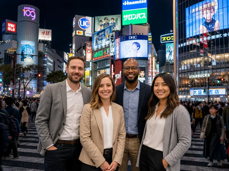 Tokyo Shibuya Crossing AI photo booth effect — Group rendering