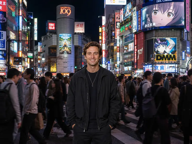 Tokyo Shibuya Crossing AI photo booth effect — Solo rendering