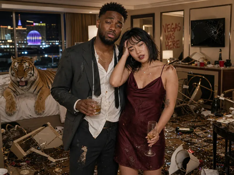 Trashed Vegas Suite AI photo booth effect — Couple rendering
