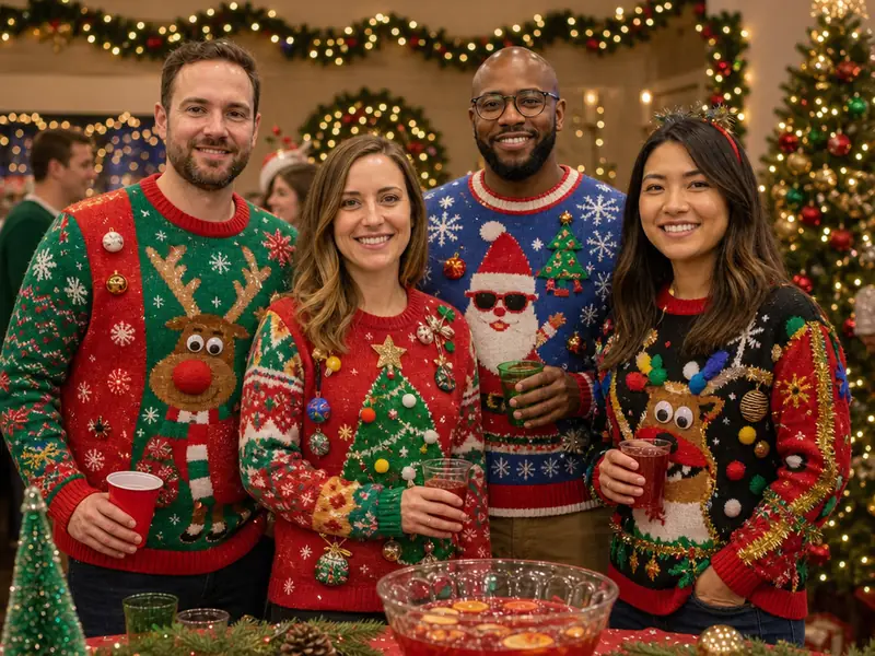 Ugly Sweater Christmas Party AI photo booth effect — Group rendering