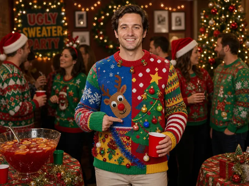 Ugly Sweater Christmas Party AI photo booth effect — Solo rendering