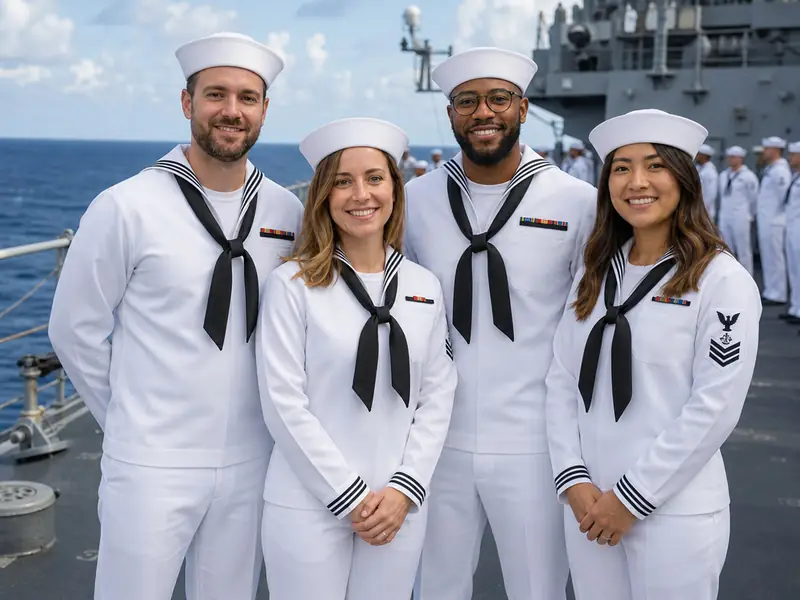 US Navy Sailor AI photo booth effect — Group rendering