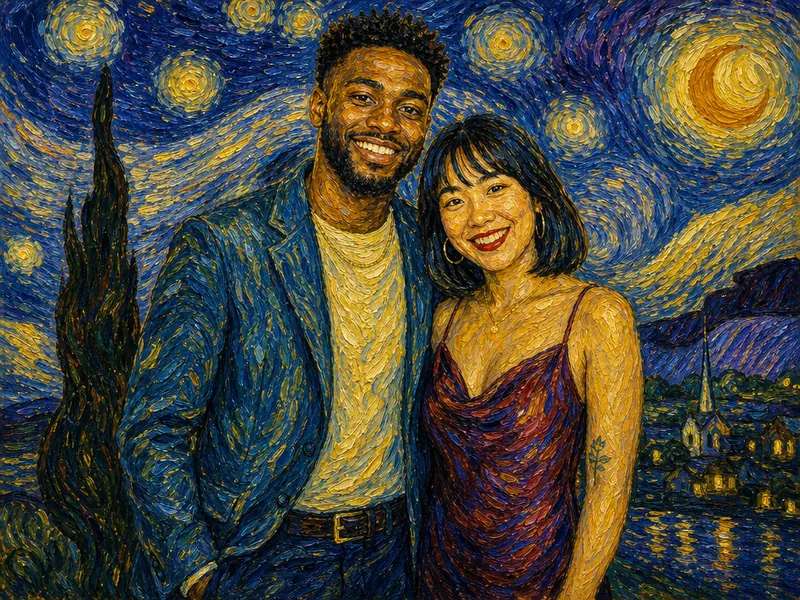 Van Gogh Style AI photo booth effect — Couple rendering