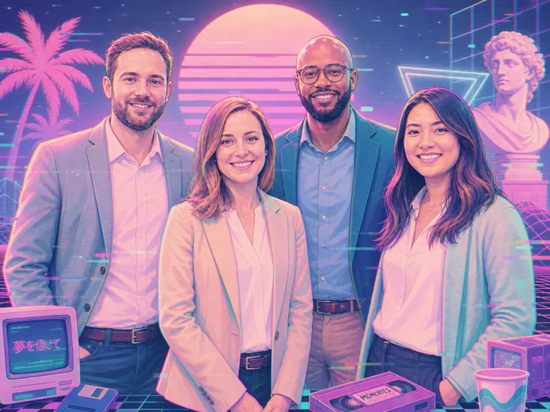 Vaporwave Aesthetic AI photo booth effect — Group rendering