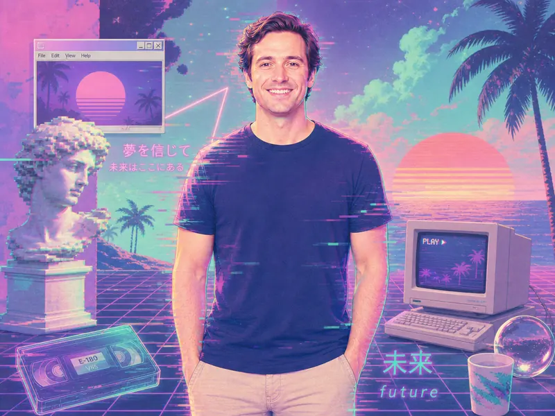 Vaporwave Aesthetic AI photo booth effect — Solo rendering