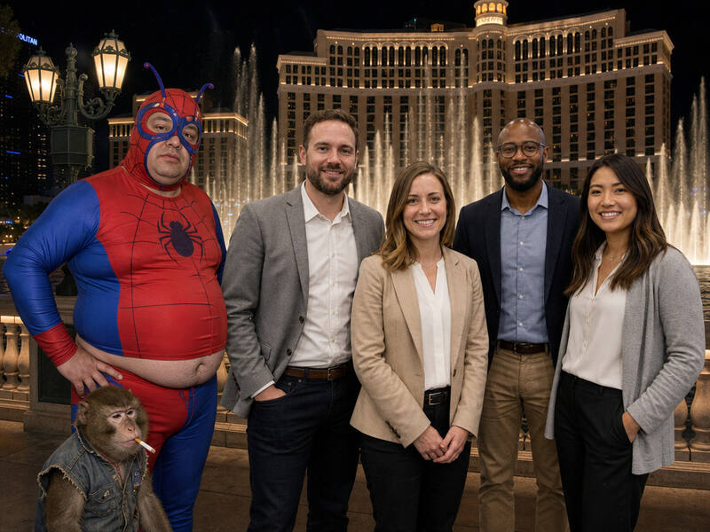 Vegas Knock-Off Superhero AI photo booth effect — Group rendering