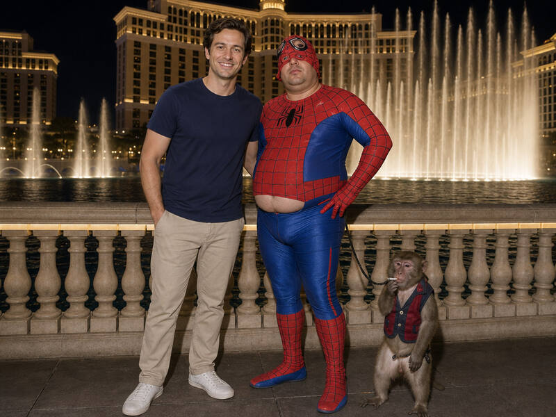 Vegas Knock-Off Superhero AI photo booth effect — Solo rendering