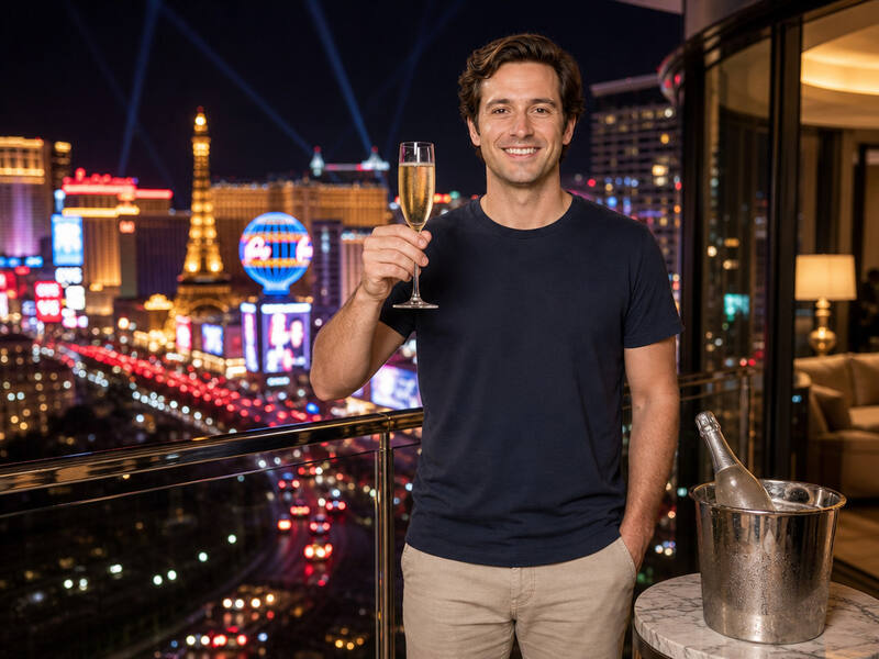 Penthouse Champagne Toast AI photo booth effect — Solo rendering