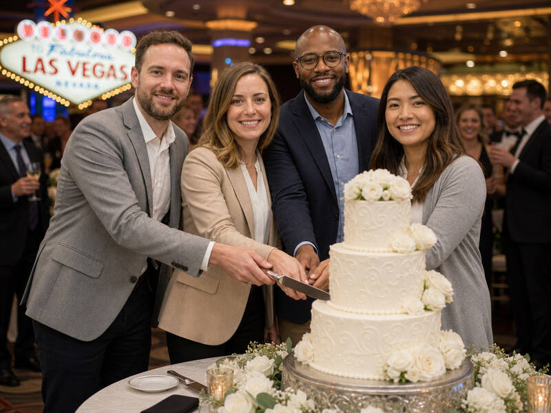 Vegas Wedding Cake Cutting AI photo booth effect — Group rendering