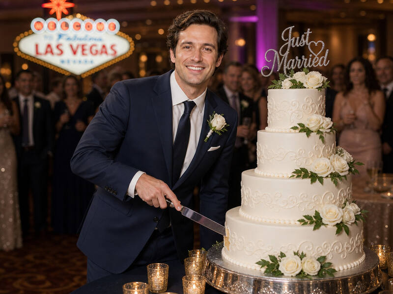 Vegas Wedding Cake Cutting AI photo booth effect — Solo rendering