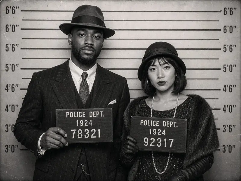 Vintage 1920s Lineup AI photo booth effect — Couple rendering