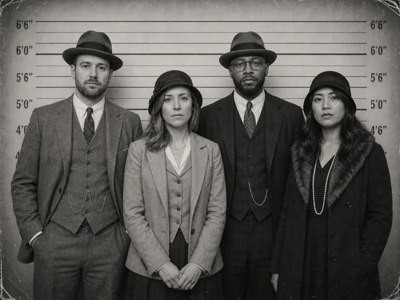 Vintage 1920s Lineup AI photo booth effect — Group rendering