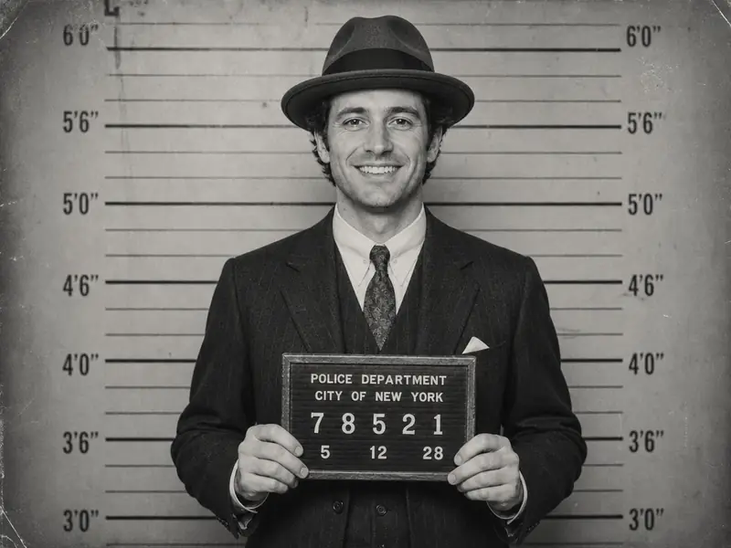 Vintage 1920s Mugshot AI photo booth effect — Solo rendering