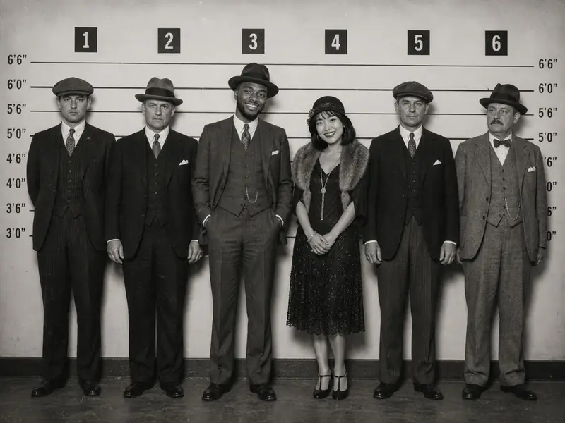Vintage 1920s Police Lineup AI photo booth effect — Couple rendering