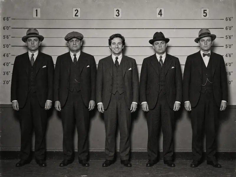 Vintage 1920s Police Lineup AI photo booth effect — Solo rendering