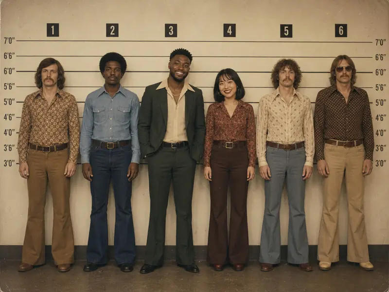 Vintage 1970s Police Lineup AI photo booth effect — Couple rendering