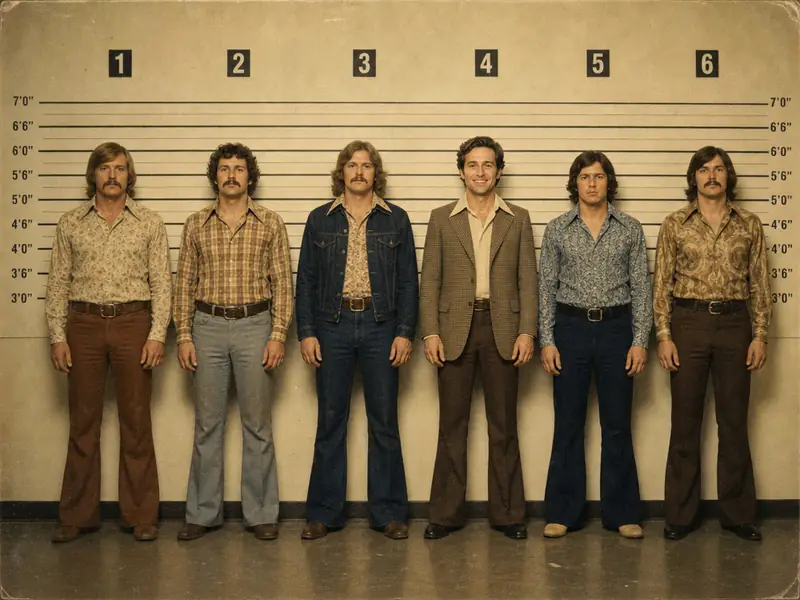 Vintage 1970s Police Lineup AI photo booth effect — Solo rendering