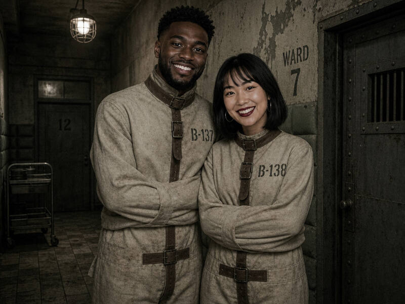 Vintage Asylum Escape AI photo booth effect — Couple rendering