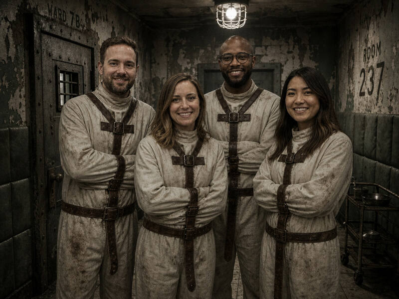 Vintage Asylum Escape AI photo booth effect — Group rendering