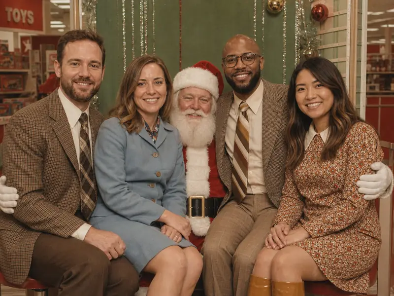 Vintage Department Store Santa AI photo booth effect — Group rendering