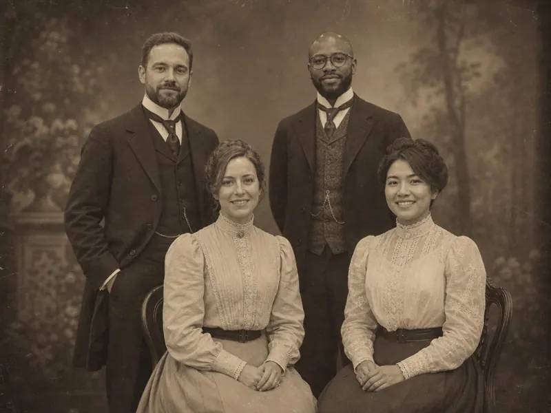 Vintage Family Portrait AI photo booth effect — Group rendering