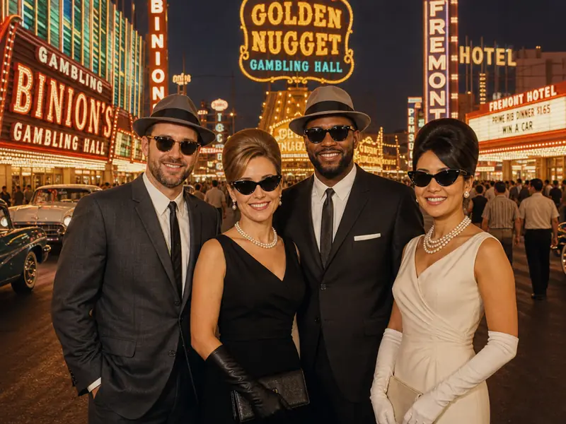 Vintage Fremont Street 1960s AI photo booth effect — Group rendering